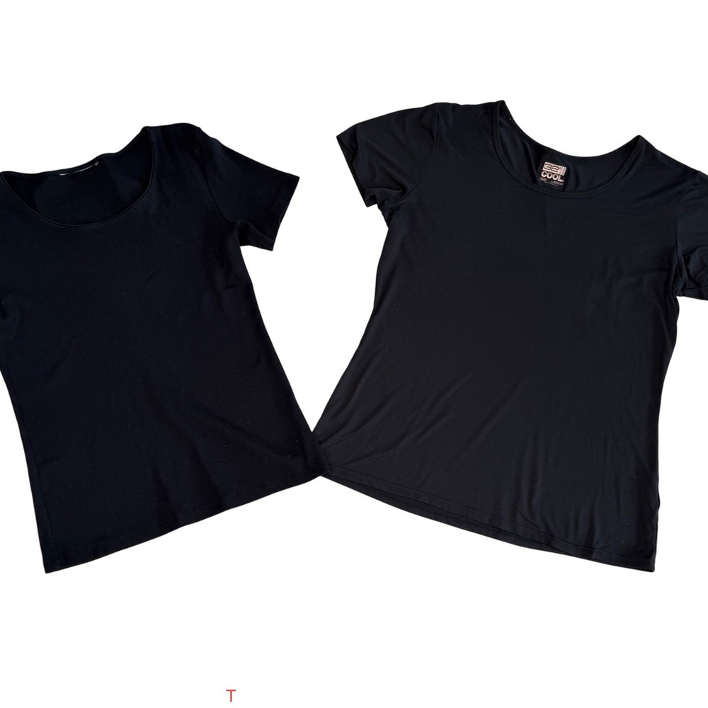 2‎ T-Shirts - Black Scoop Neck Activewear Athleisure Basics Worktops Small + Med